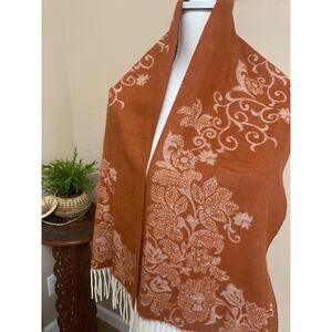 V Frass Cashmink Scarf Rust Cream Fringe 52" x 11"
